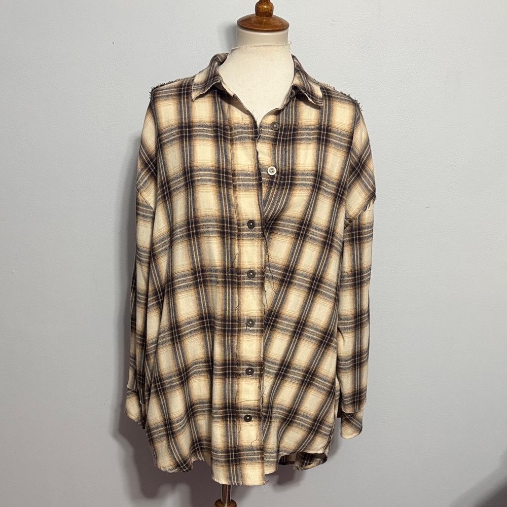 Plaid Button-Up Tunic Top